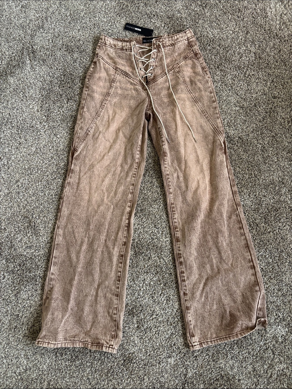 Fashion Nova Lace-Up Wide Leg Brown Jeans